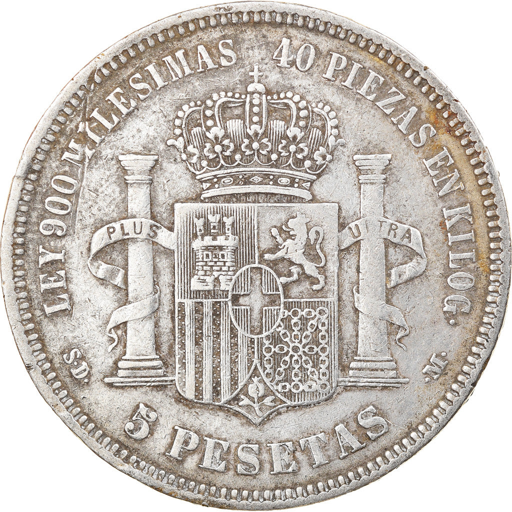 Coin, Spain, Amadeao I, 5 Pesetas, 1871, Madrid, VF(30-35), Silver, KM:666