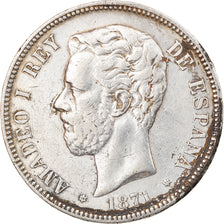 Munten, Spanje, Amadeao I, 5 Pesetas, 1871, Madrid, FR+, Zilver, KM:666