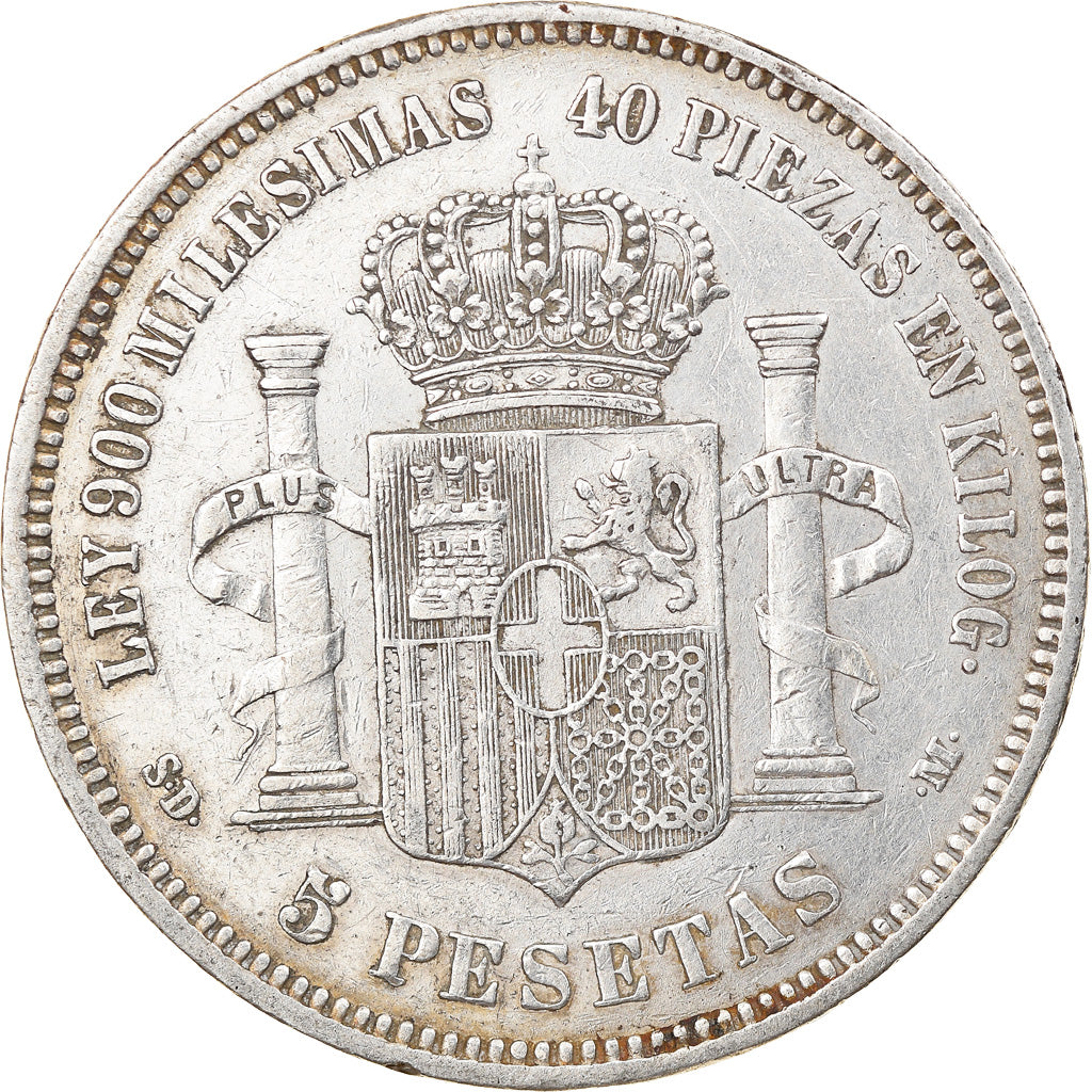 Moneta, Spagna, Amadeao I, 5 Pesetas, 1871, Madrid, MB+, Argento, KM:666