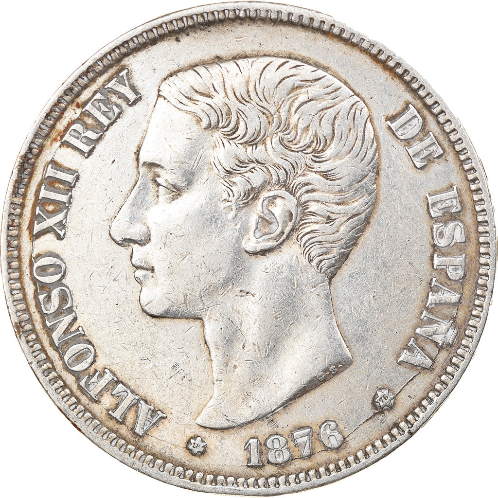 Coin, Spain, Alfonso XII, 5 Pesetas, 1876, Madrid, EF(40-45), Silver, KM:671