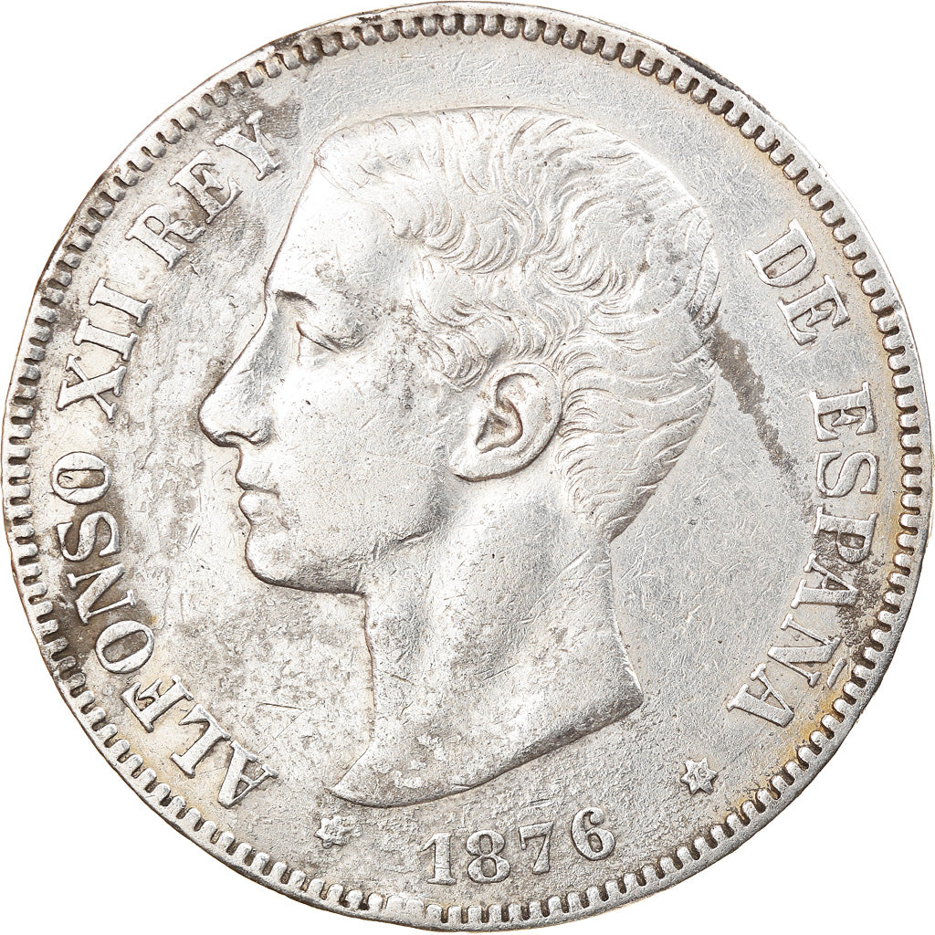 Coin, Spain, Alfonso XII, 5 Pesetas, 1876, Madrid, VF(30-35), Silver, KM:671