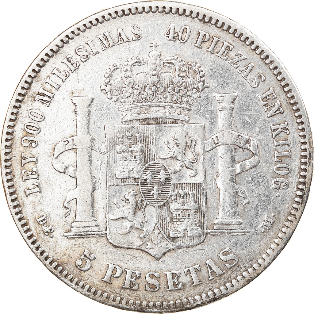 Coin, Spain, Alfonso XII, 5 Pesetas, 1876, Madrid, VF(30-35), Silver, KM:671
