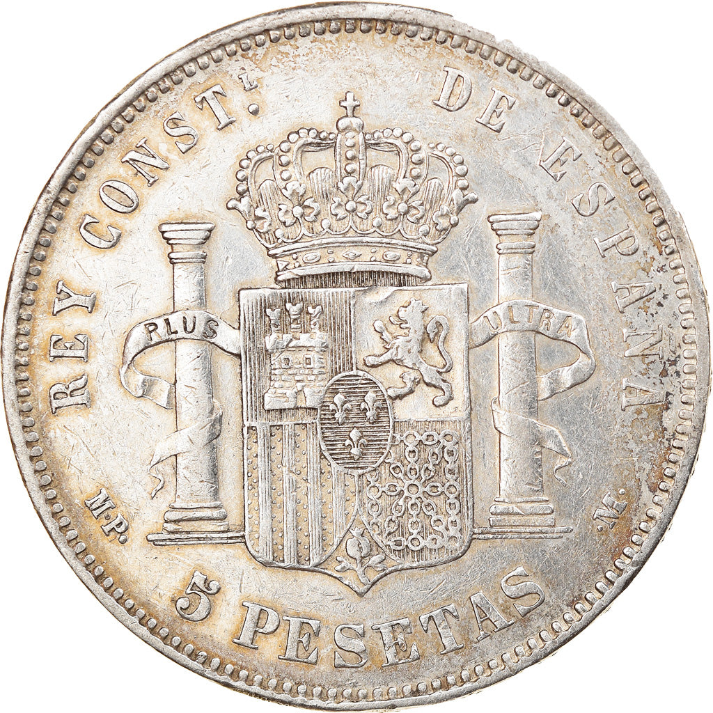 Coin, Spain, Alfonso XIII, 5 Pesetas, 1890, EF(40-45), Silver, KM:689
