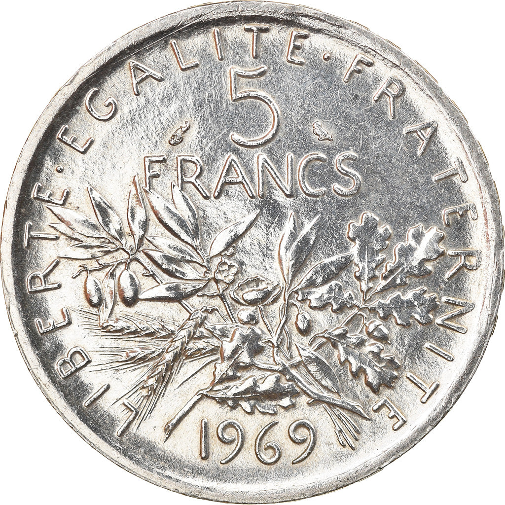 Munten, Frankrijk, Semeuse, 5 Francs, 1969, Paris, ZF+, Zilver, KM:926