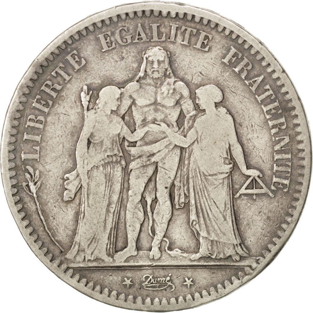 FRANCE, Hercule, 5 Francs, 1848, Lyon, KM #756.3, VF(20-25), Silver, Gadoury...