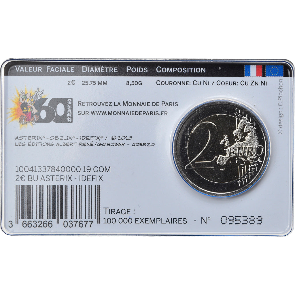France, 2 Euro, Astérix - Idéfix, 2019, Paris, BU, MS(65-70), Bi-Metallic