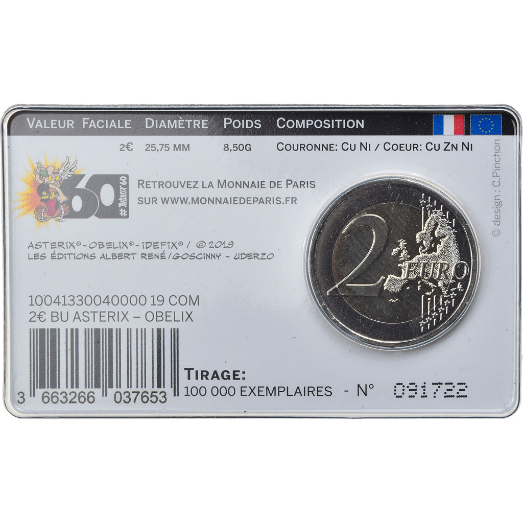 Francia, 2 Euro, Astérix - Obélix, 2019, Paris, BU, FDC, Bimetálico