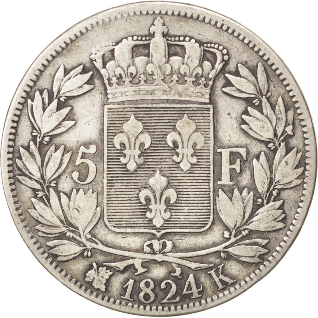 Monnaie, France, Louis XVIII, 5 Francs, 1824, Bordeaux, TB+, Argent, KM:711.7