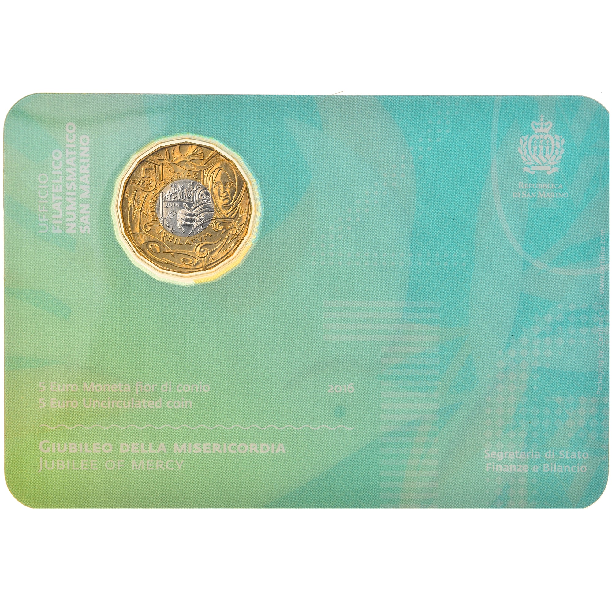 San Marino, 5 Euro, Jubilee Year of Mercy, 2016, Rome, MS(65-70), Bi-Metallic