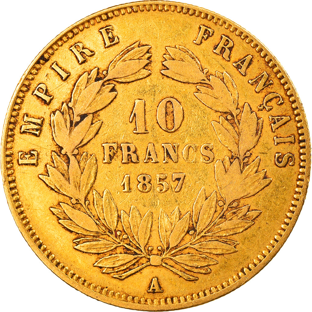 Moneta, Francia, Napoleon III, 10 Francs, 1857, Paris, MB, Oro, KM:784.3