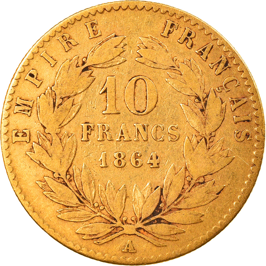 Munten, Frankrijk, Napoleon III, 10 Francs, 1864, Paris, FR, Goud, KM:800.1