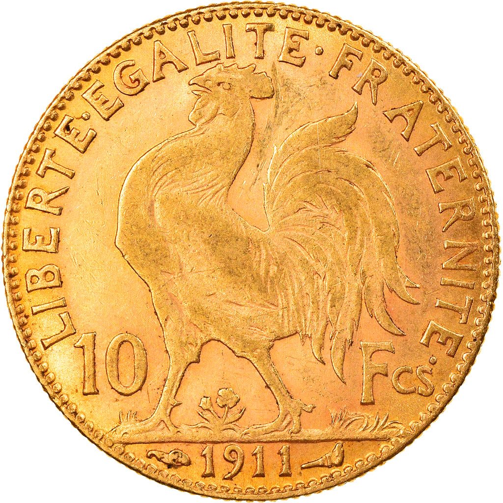 Moneta, Francja, Marianne, 10 Francs, 1911, Paris, AU(50-53), Złoto, KM:846
