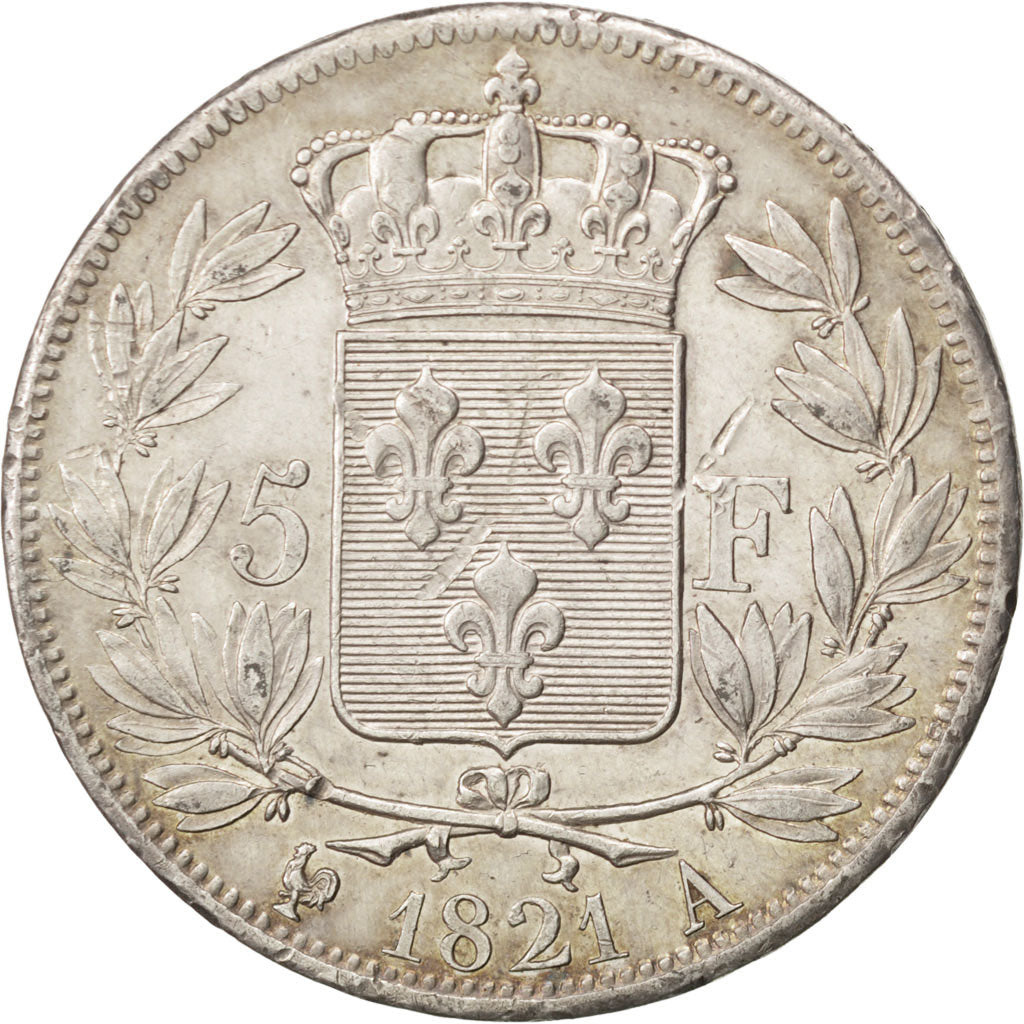 Coin, France, Louis XVIII, Louis XVIII, 5 Francs, 1821, Paris, AU(50-53)