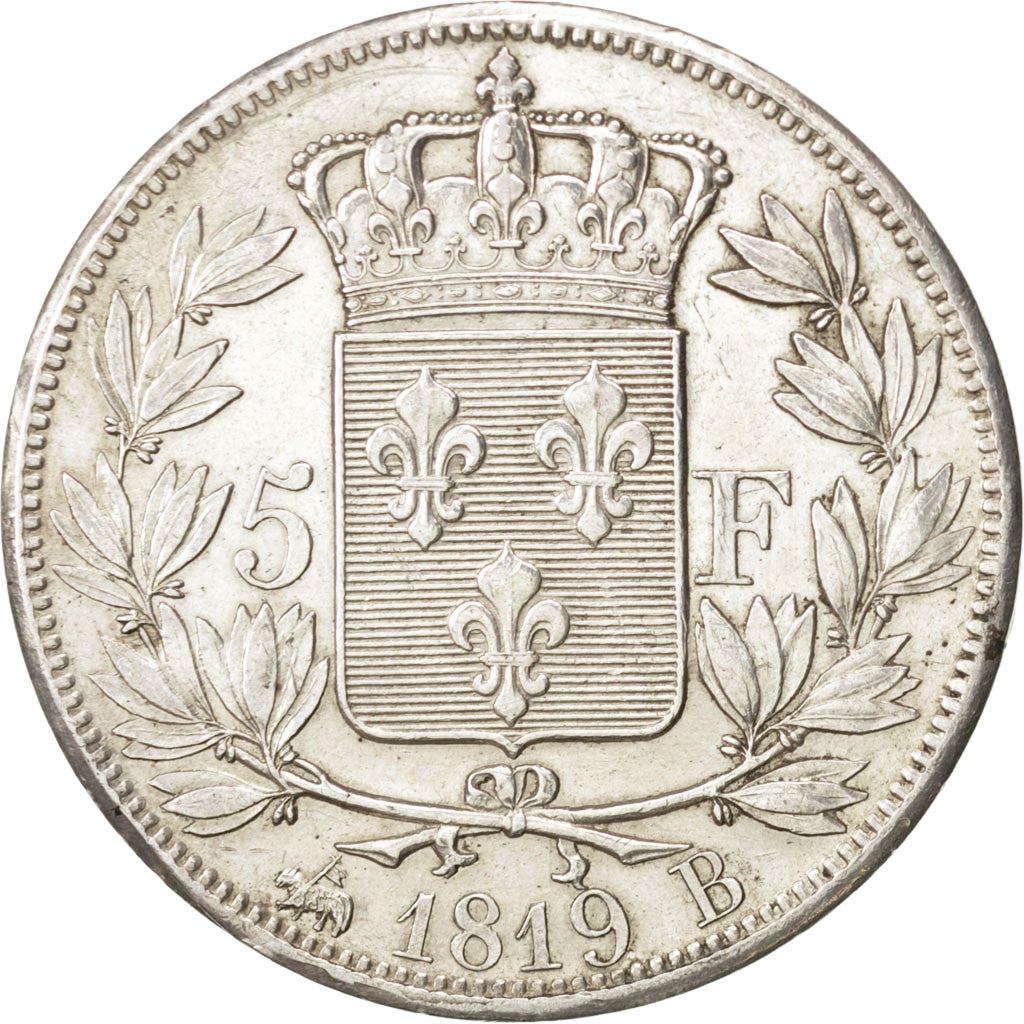 Coin, France, Louis XVIII, Louis XVIII, 5 Francs, 1819, Rouen, AU(50-53)
