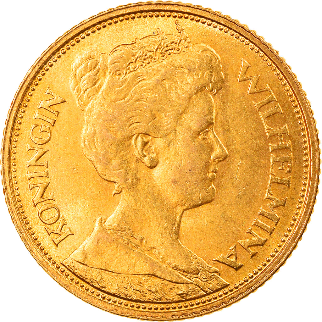 Moneta, Holandia, Wilhelmina I, 5 Gulden, 1912, AU(55-58), Złoto, KM:151