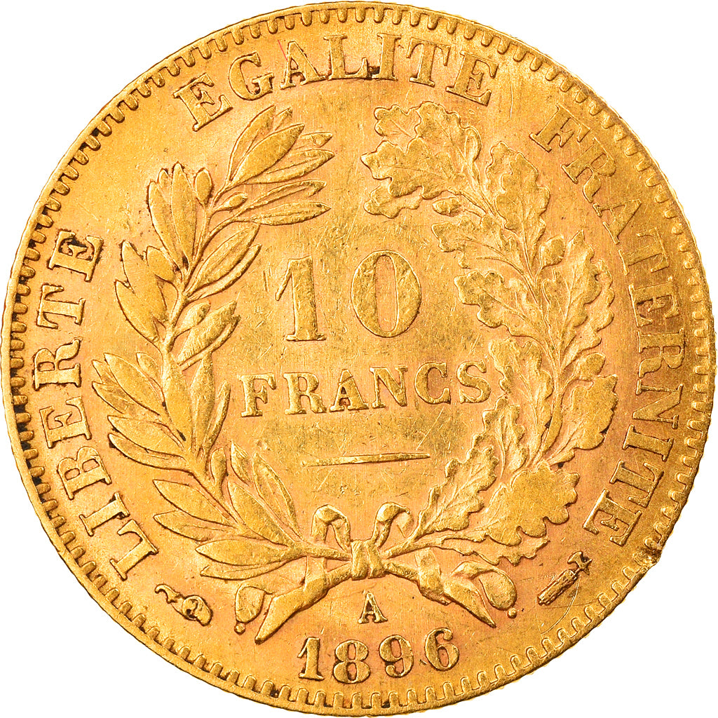 Moeda, França, Cérès, 10 Francs, 1896, Paris, AU(50-53), Dourado, KM:830