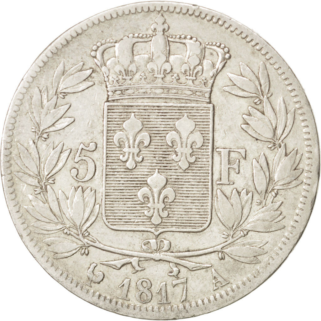 Moneda, Francia, Louis XVIII, Louis XVIII, 5 Francs, 1817, Paris, BC+, Plata