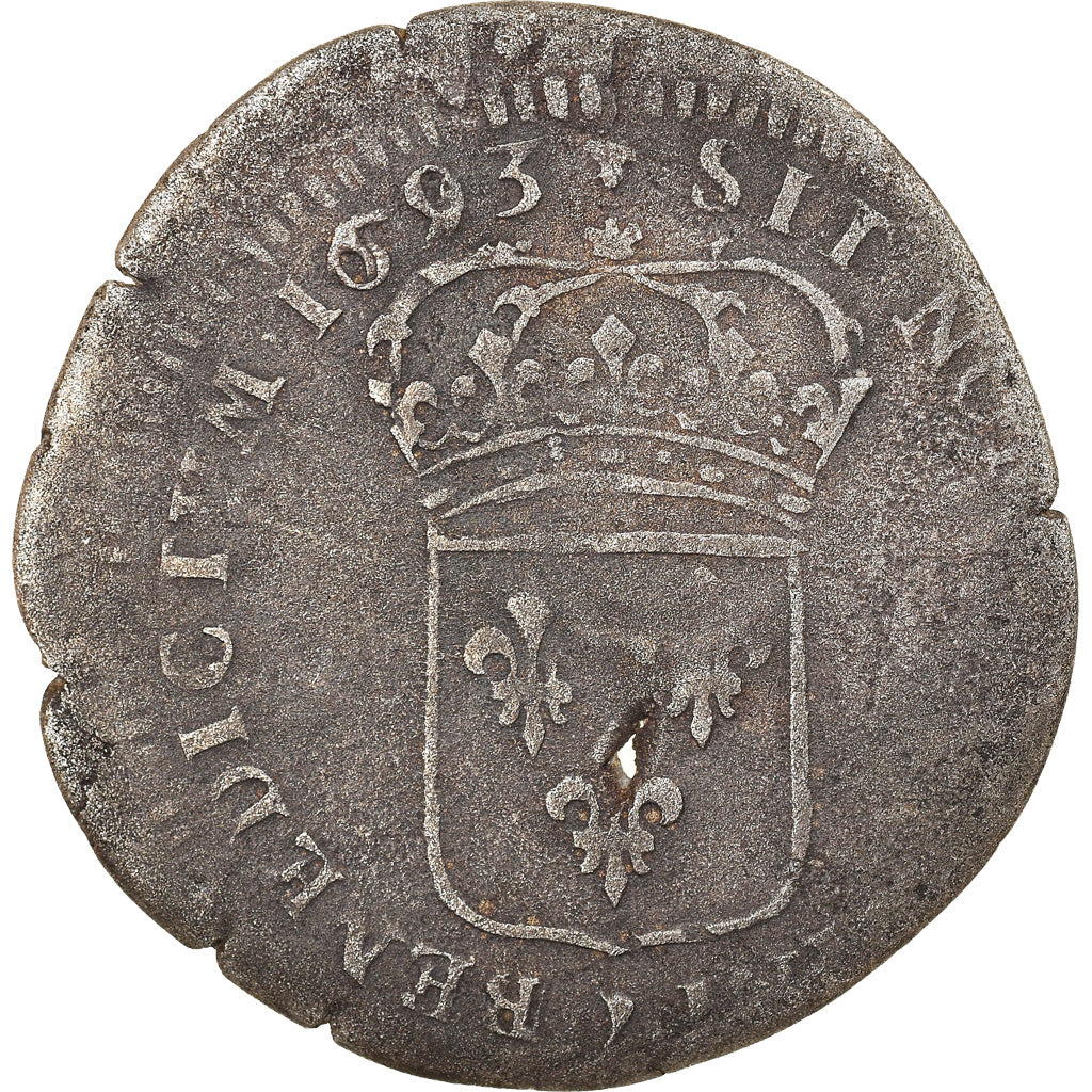 Moneta, Francia, Louis XIV, Quinzain aux 8 L, 1693, Amiens, MB+, Biglione