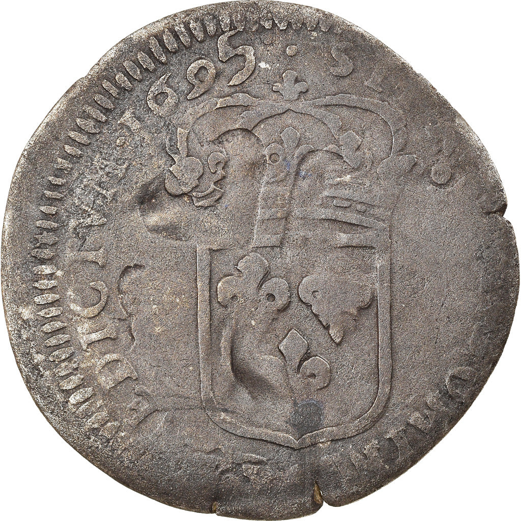 Coin, France, Louis XIV, Quinzain aux 8 L, 1695, Uncertain Mint, VF(20-25)