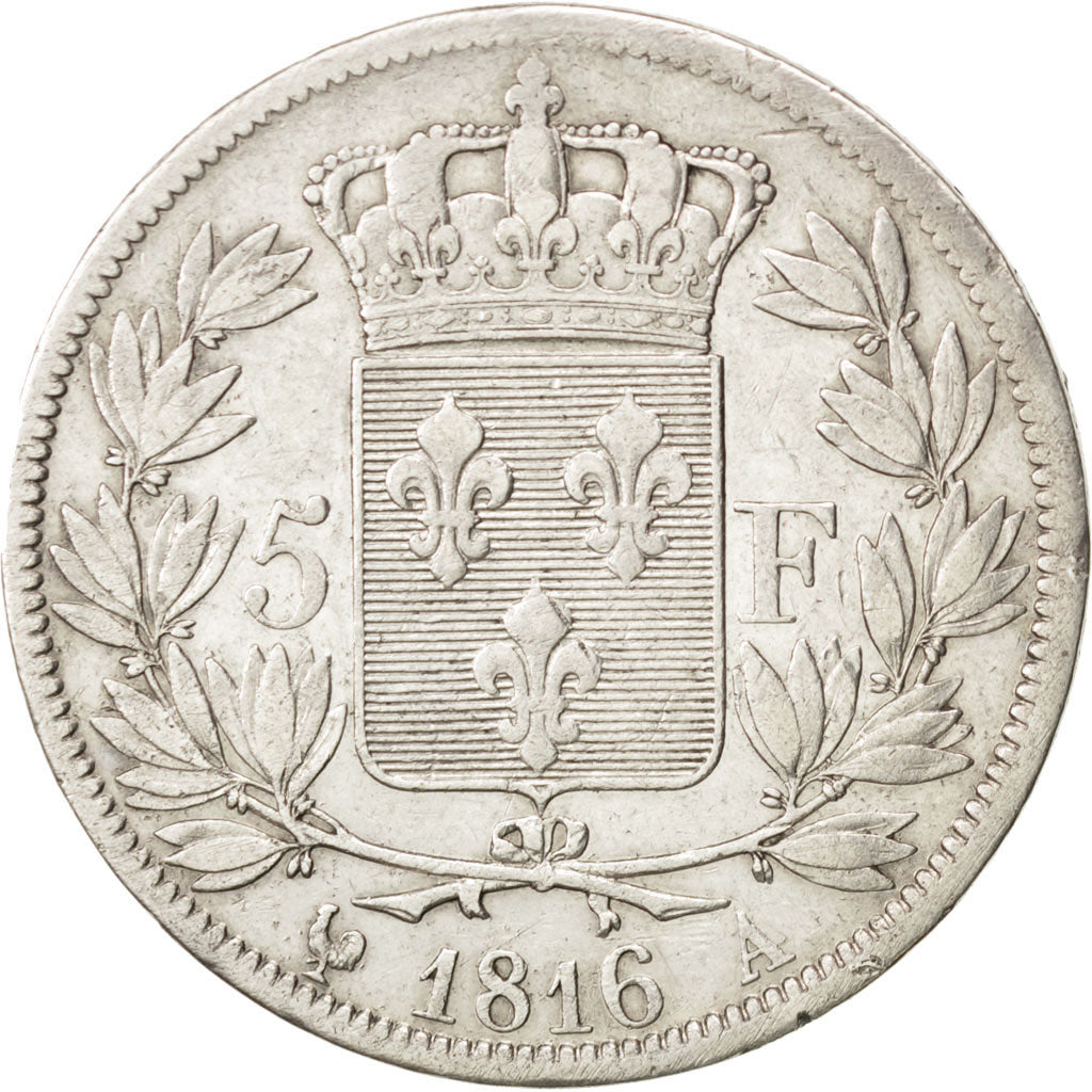 FRANCE, Louis XVIII, 5 Francs, 1816, Paris, KM #711.1, VF(30-35), Silver,...