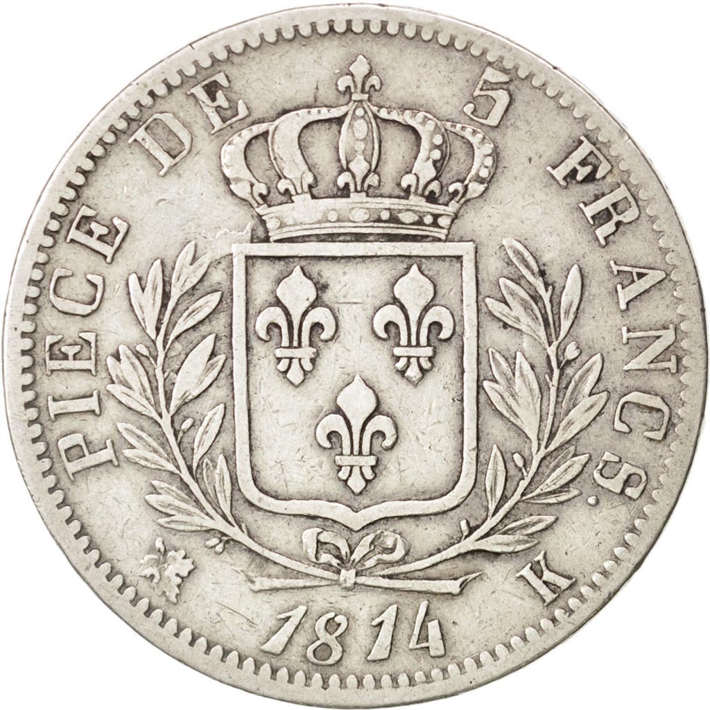 Moneta, Francja, Louis XVIII, Louis XVIII, 5 Francs, 1814, Bordeaux, VF(30-35)