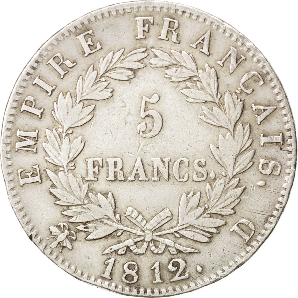 FRANCE, Napoléon I, 5 Francs, 1812, Lyon, KM #694.5, VF(30-35), Silver, Gadoury 