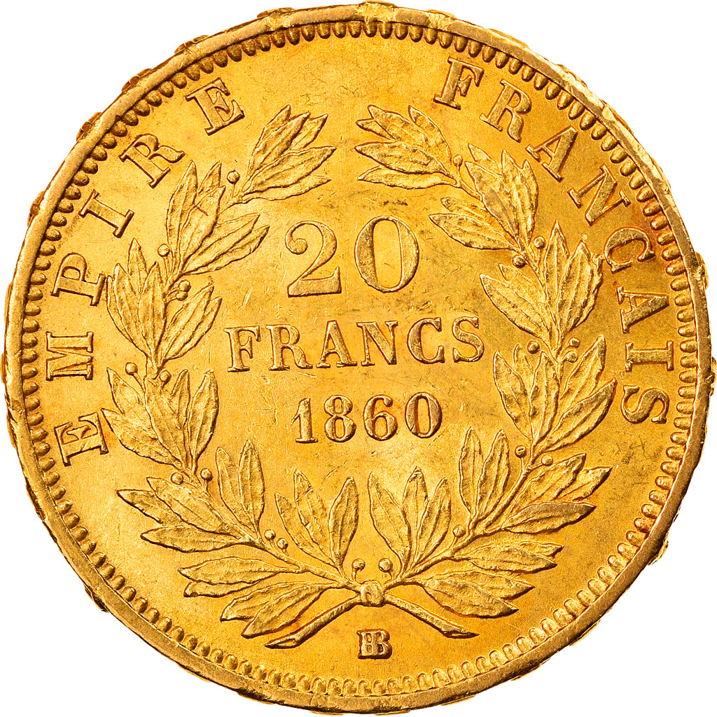 Coin, France, Napoleon III, 20 Francs, 1860, Strasbourg, AU(55-58), Gold
