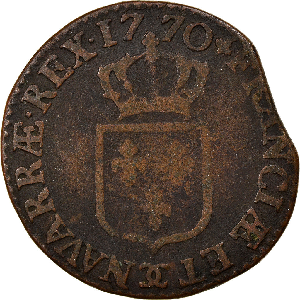 Moneta, Francia, Louis XV, 1/2 Sol, 1770, Besançon, MB, Rame, Gadoury:275