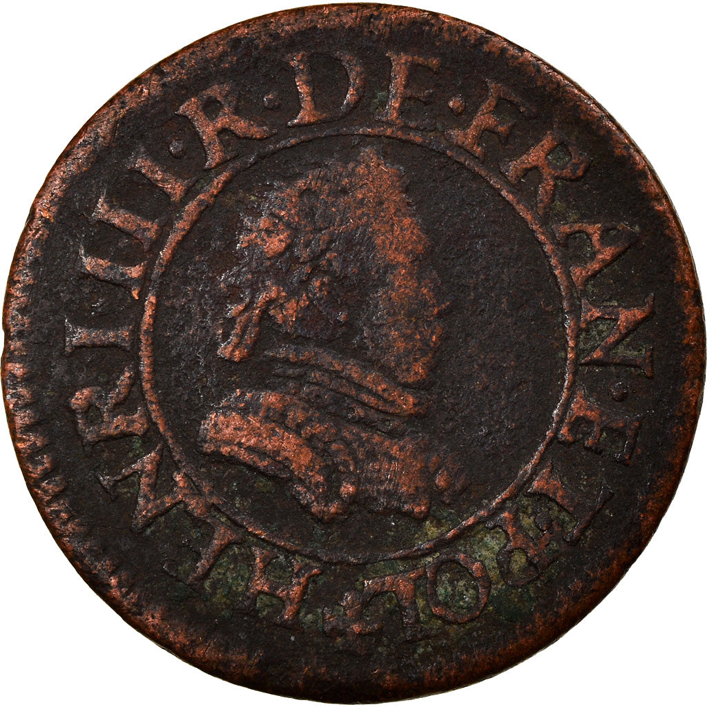 Moneta, Francia, Henri III, Denier Tournois, Paris, MB, Rame, CGKL:90