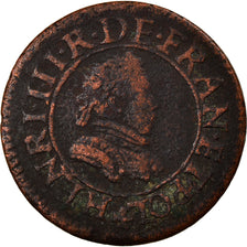 Moneta, Francia, Henri III, Denier Tournois, Paris, MB, Rame, CGKL:90