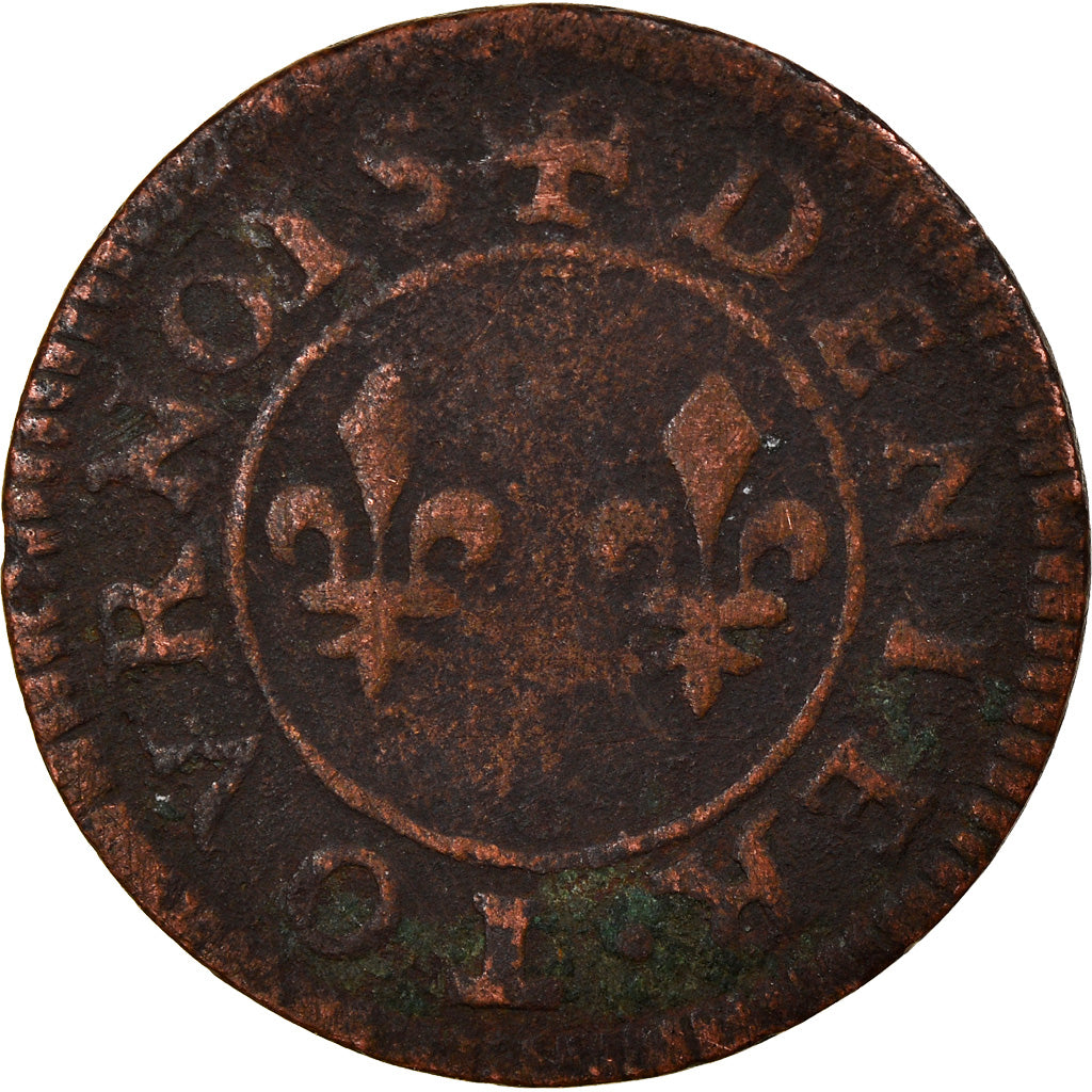 Moneta, Francia, Henri III, Denier Tournois, Paris, MB, Rame, CGKL:90