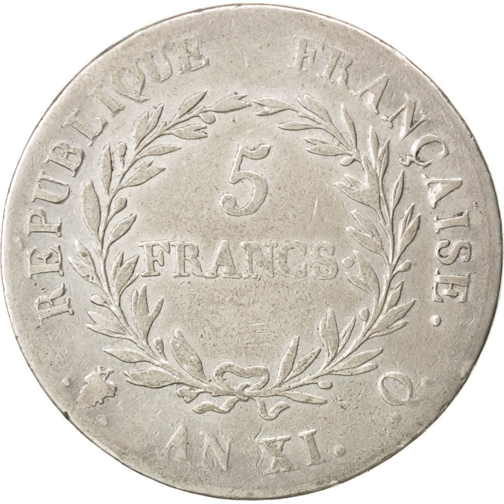 FRANCE, 5 Francs, 1803, Perpignan, KM #650.6, VF(20-25), Silver, Gadoury #577,..