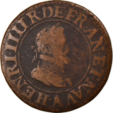 Moeda, França, Henri IV, Double Tournois, 1604, Paris, VF(20-25), Cobre