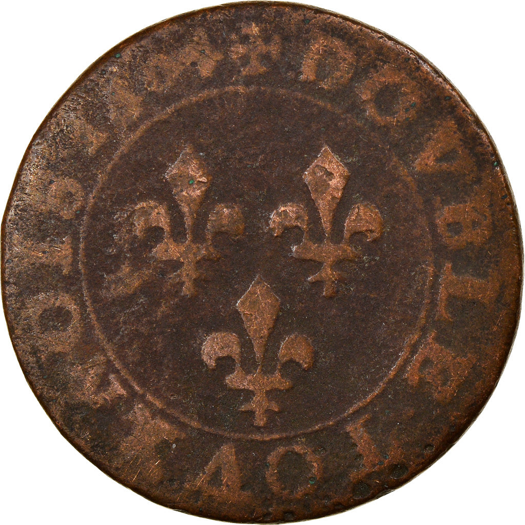 Moeda, França, Henri IV, Double Tournois, 1604, Paris, VF(20-25), Cobre