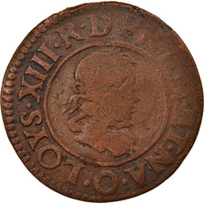 Moneta, Francia, Louis XIII, Double Tournois, 1625, Riom, B, Rame, CGKL:426