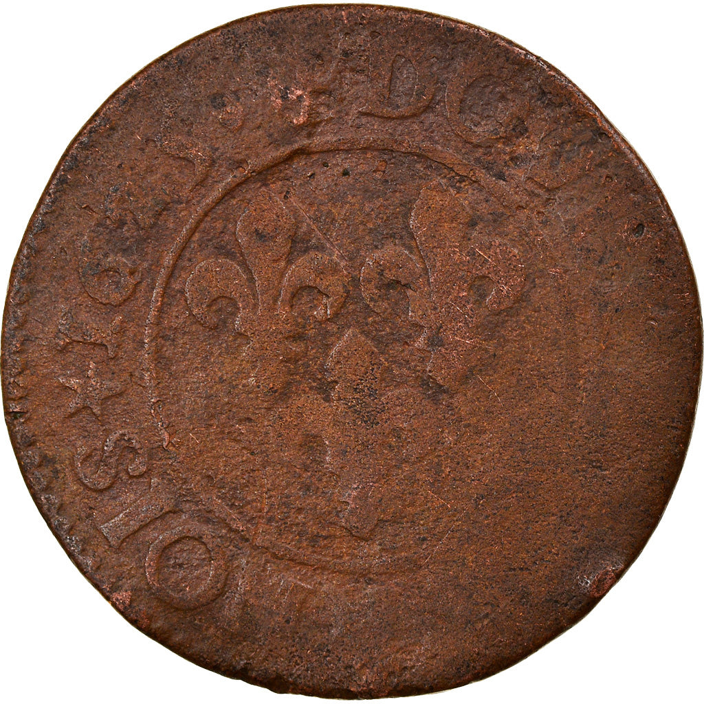 Moneta, Francia, Louis XIII, Double Tournois, 1625, Riom, B, Rame, CGKL:426