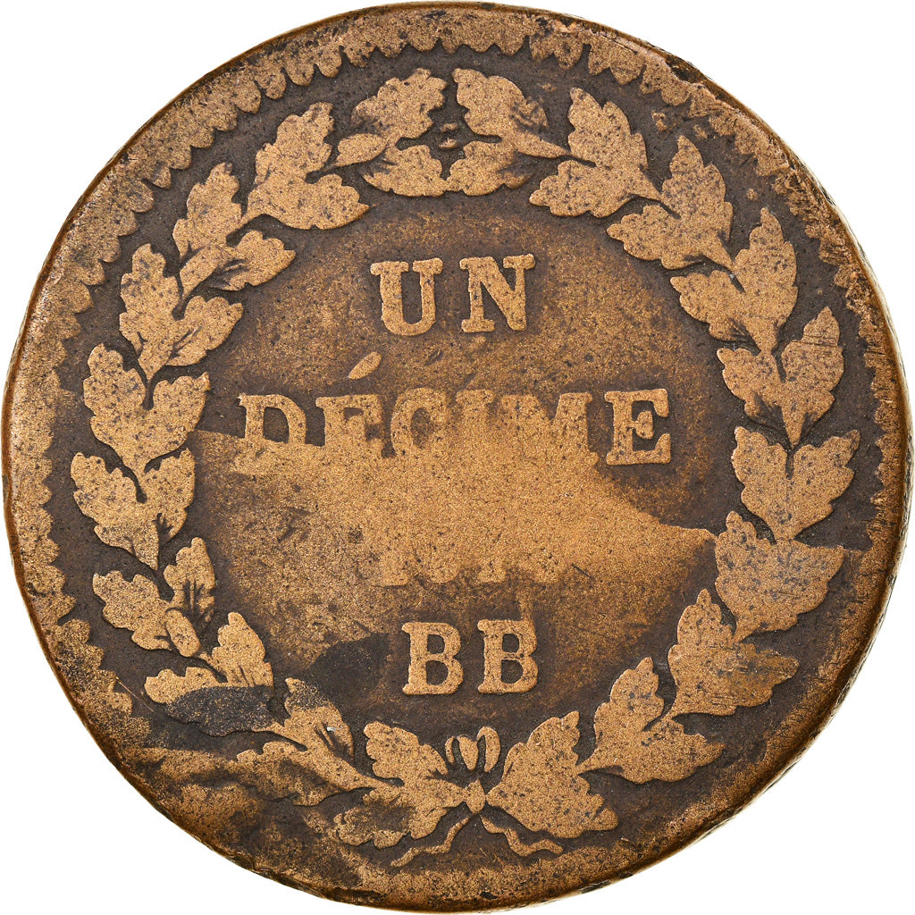 Moneta, Francia, Napoleon I, Decime, 1814, Strasbourg, MB, Bronzo, Gadoury:195a
