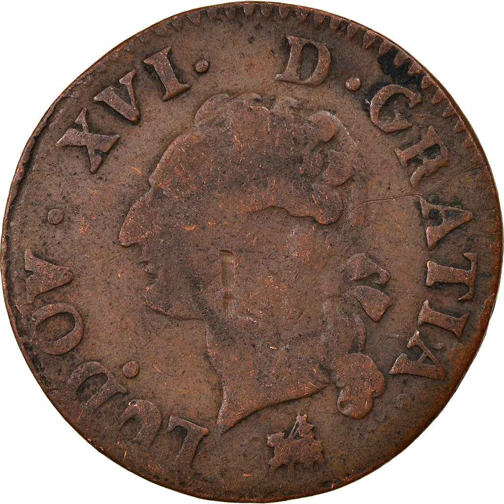 Münze, Frankreich, Louis XVI, Liard à l'Ecu, 1791, Rouen, S, Kupfer