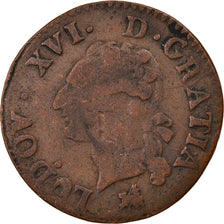 Münze, Frankreich, Louis XVI, Liard à l'Ecu, 1791, Rouen, S, Kupfer