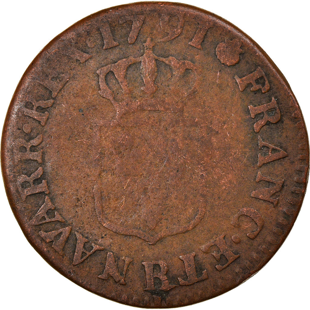 Münze, Frankreich, Louis XVI, Liard à l'Ecu, 1791, Rouen, S, Kupfer
