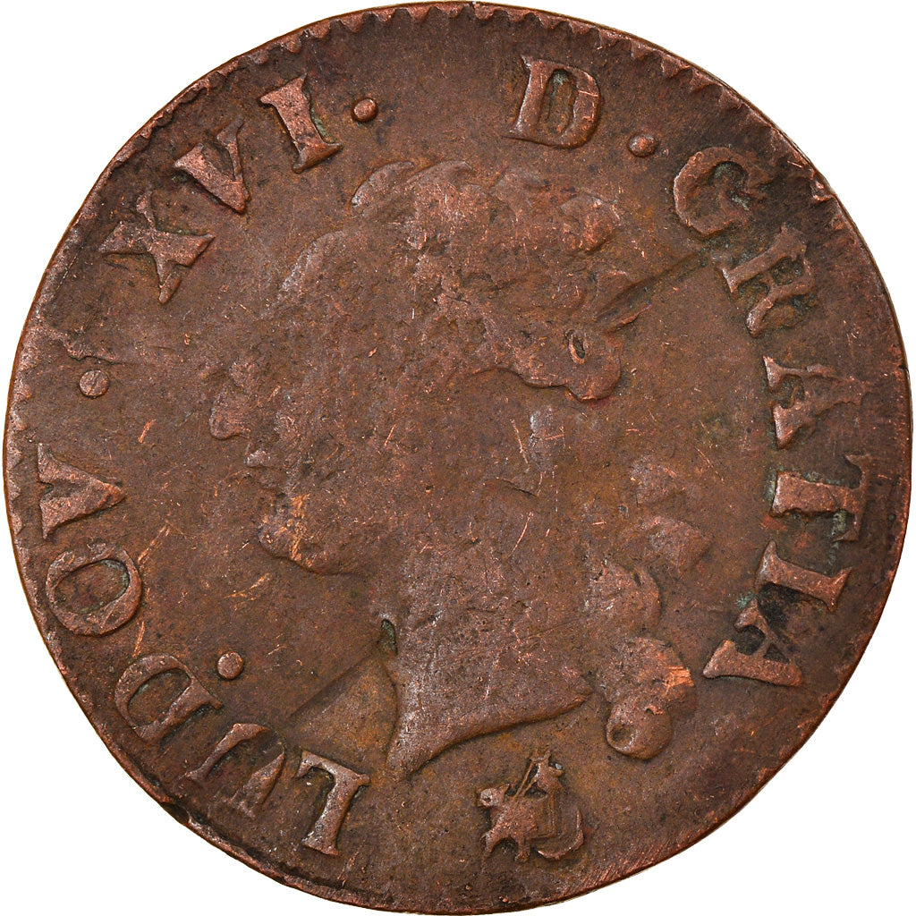 Monnaie, France, Louis XVI, Liard à l'Ecu, 1791, Rouen, TB, Cuivre, Gadoury:348