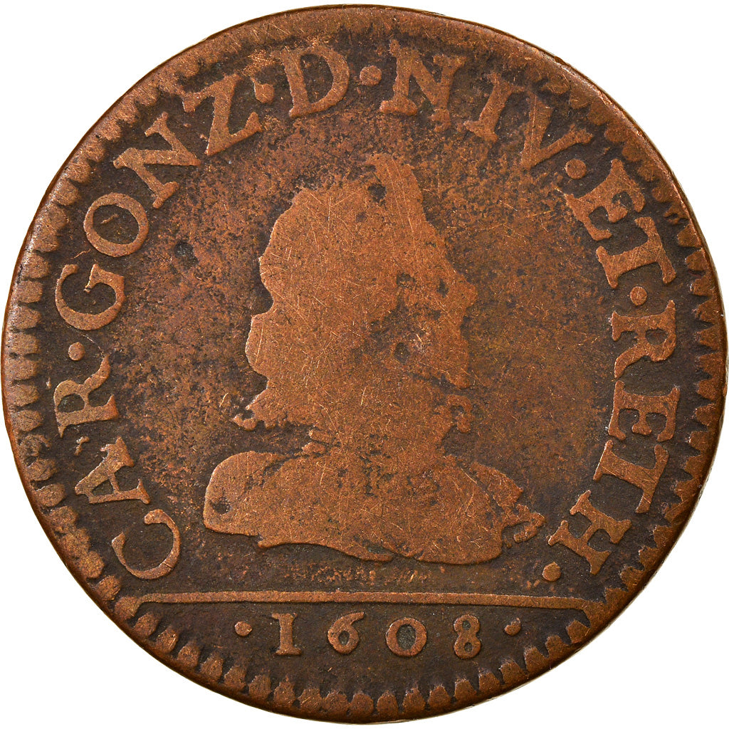 Munten, Frankrijk, Charles de Gonzague, Liard, 1608, Charleville, ZG+, Koper