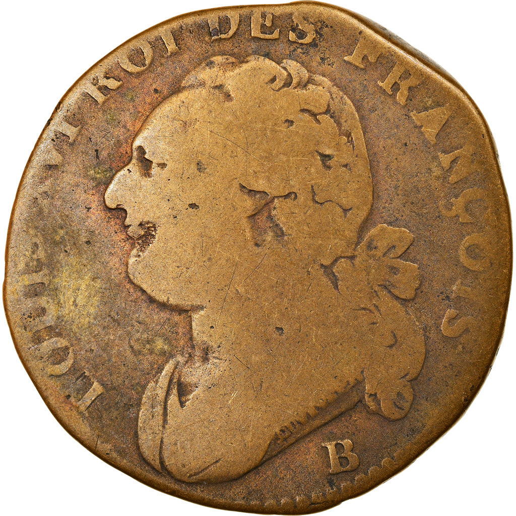 Monnaie, France, Louis XVI, 12 Deniers, 1791, Rouen, B, Bronze, Gadoury:15