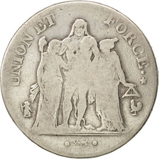 Coin, France, Union et Force, 5 Francs, 1800, Paris, F(12-15), Silver, KM:639.1