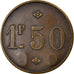 Moneda, Francia, C E (countermark), Uncertain Mint, 1.50 Franc, MBC, Latón