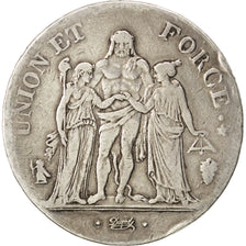 Francia, Union et Force, 5 Francs, 1797, Perpignan, MB+, Argento, KM:639.8, G...