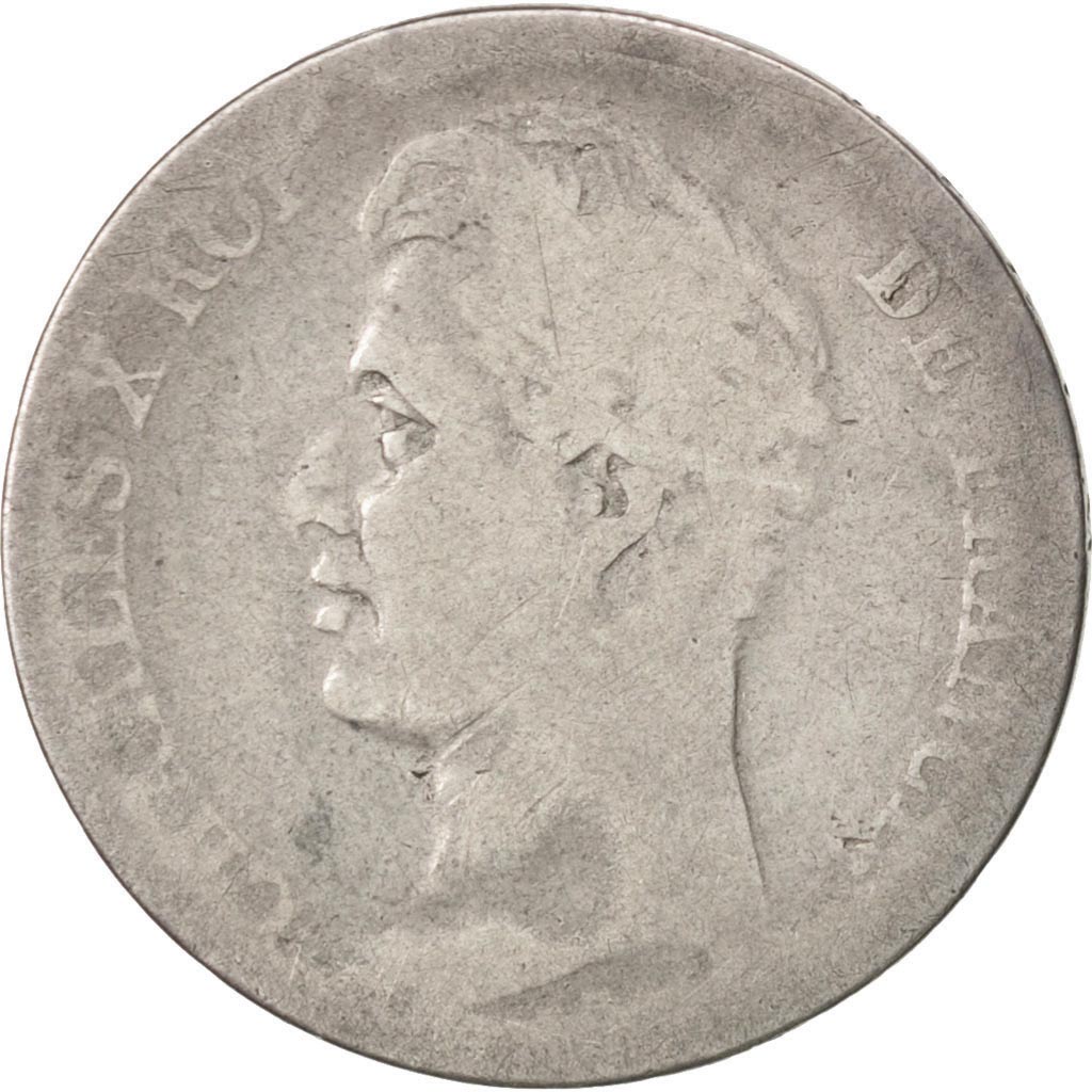 Coin, France, Charles X, Franc, 1827, Lyon, VG(8-10), Silver, KM:724.4