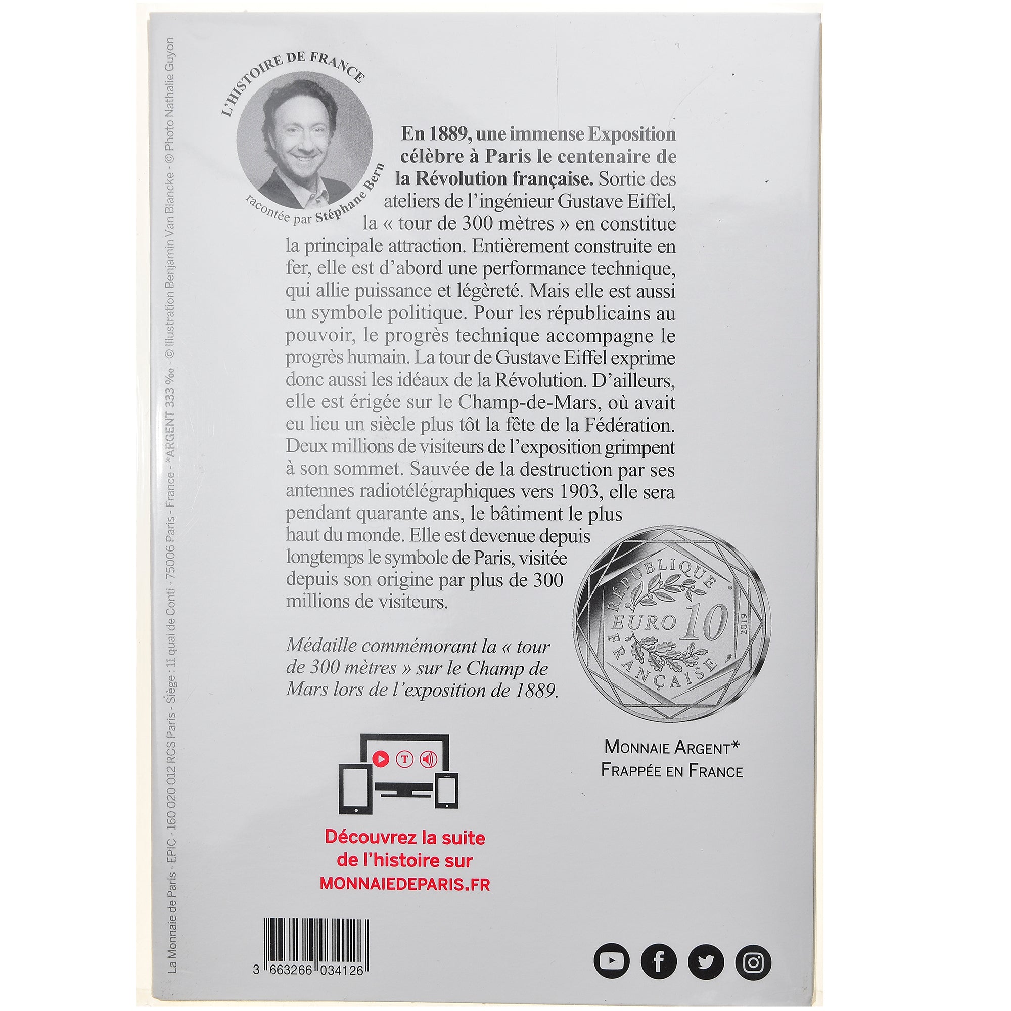 France, Monnaie de Paris, 10 Euro, La Tour Eiffel, 2019, Paris, FDC, Argent