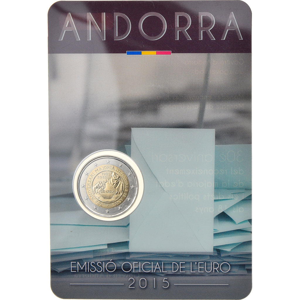Andorra, 2 Euro, 30 Years of Political Rights, 2015, MS(65-70), Bi-Metallic
