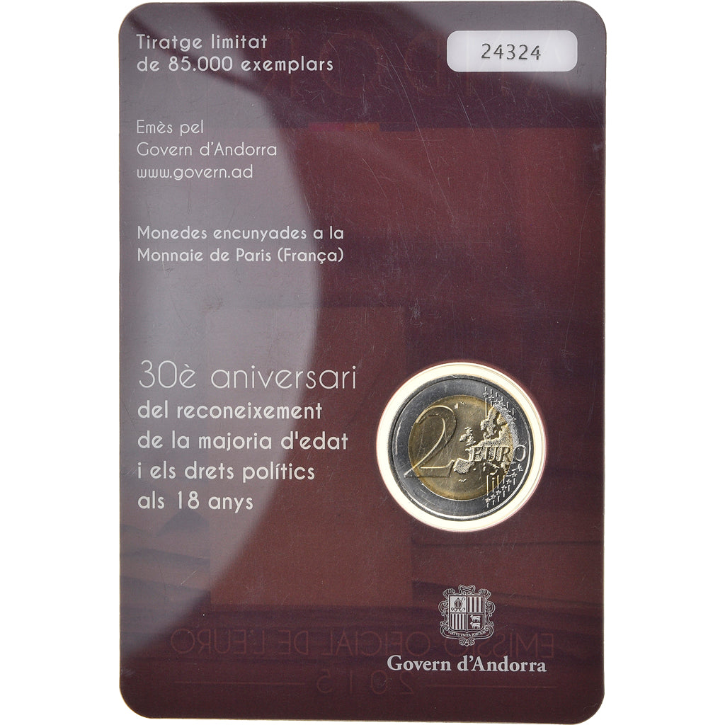 Andorra, 2 Euro, 30 Years of Political Rights, 2015, MS(65-70), Bi-Metallic